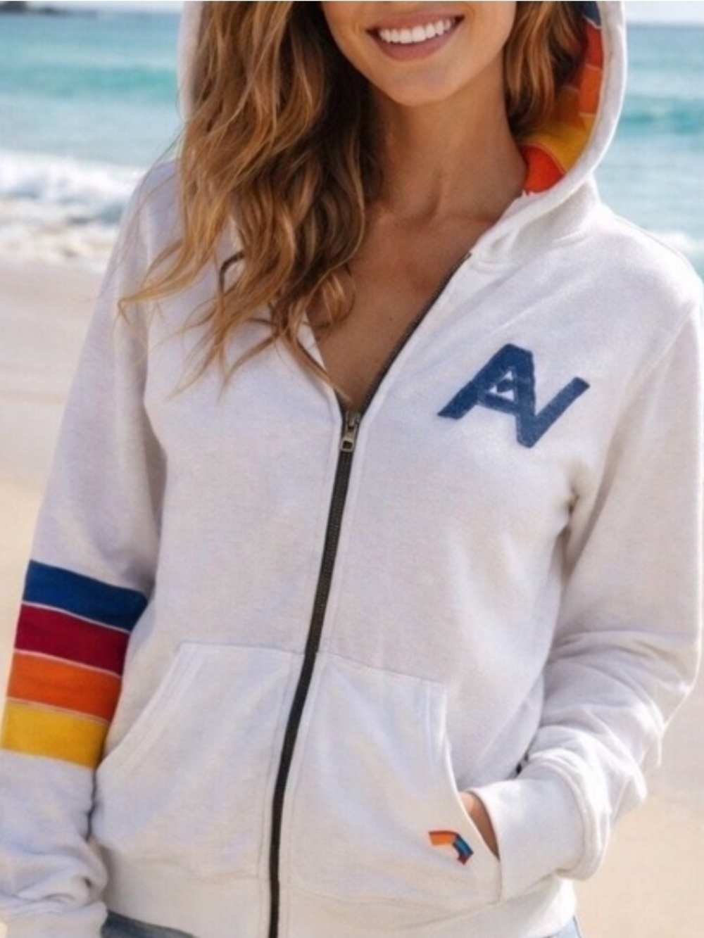 Aviator Nation Signature Rainbow Full Zip Hoodie.